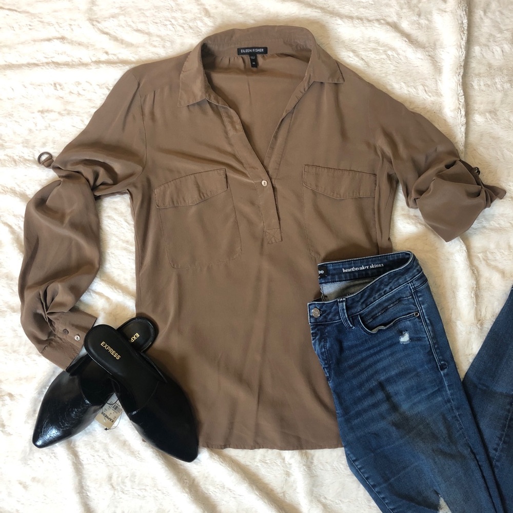 EILEEN Fisher silk military blouse size XS